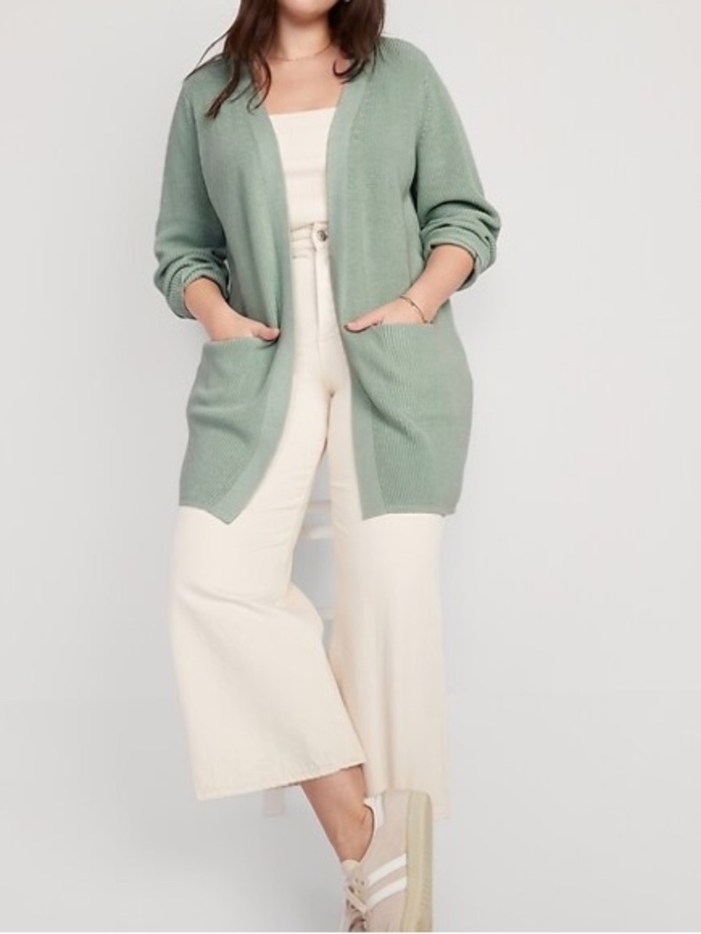 Old Navy Soft Open-Front Long Knit Cardigan Sweater - Sage Green (Size: XL)